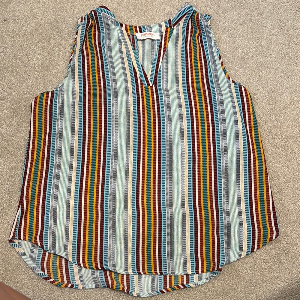 Renee C. Sleeveless Blue and Brown Tank Top Relaxed Fit